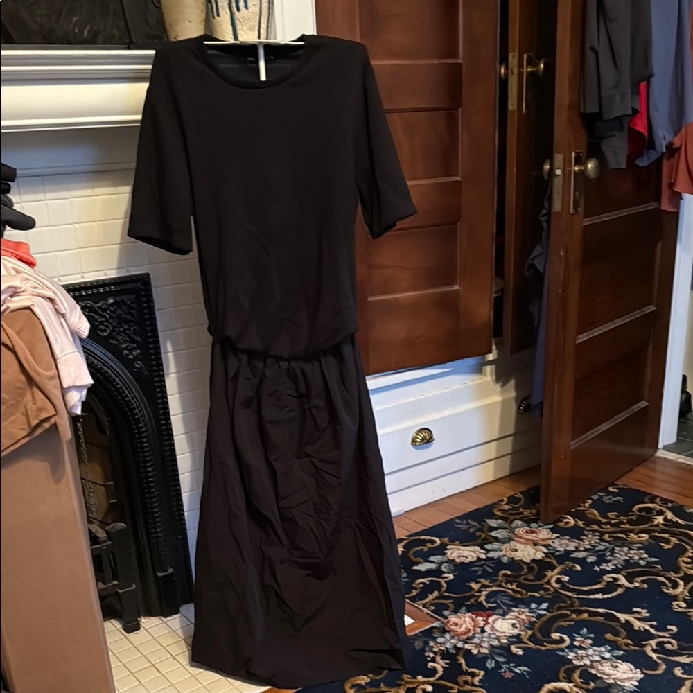 Zara Black Sheath Midi Dress with 3/4 Sleeves